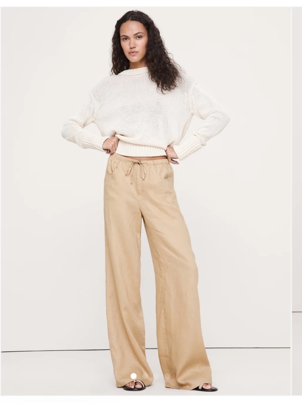 Banana Republic The Studio Wide Leg  Drawstring Pant in Linen - Faded Khaki